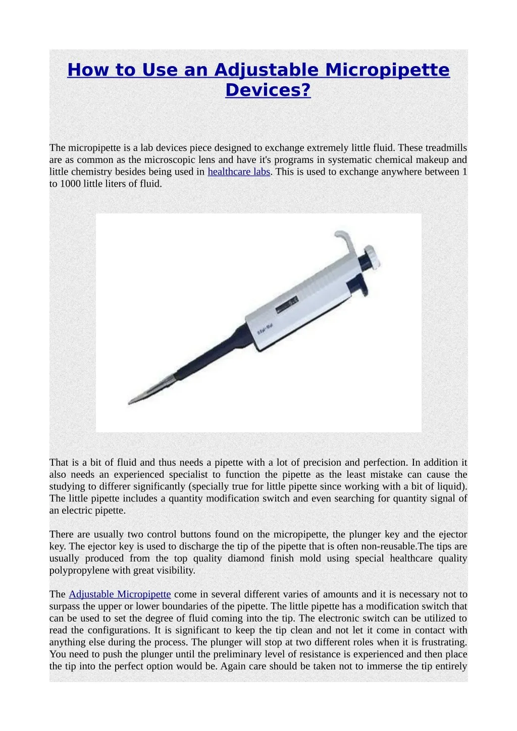 how to use an adjustable micropipette devices