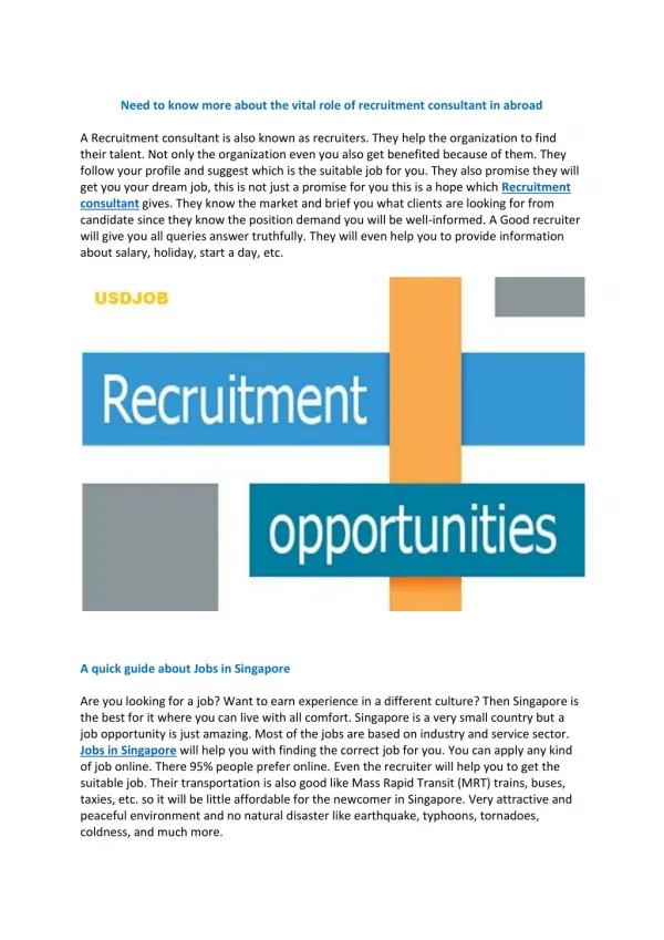 Need to know more about the vital role of recruitment consultant in abroad