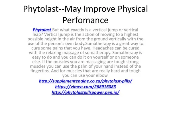 Phytolast--May Improve Physical Perfomance