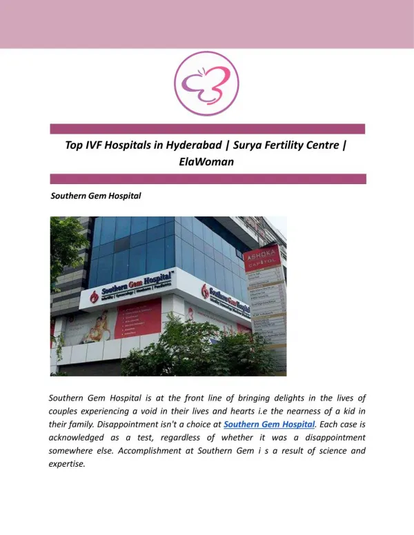 Top IVF Hospitals in Hyderabad | Surya Fertility Centre | ElaWoman