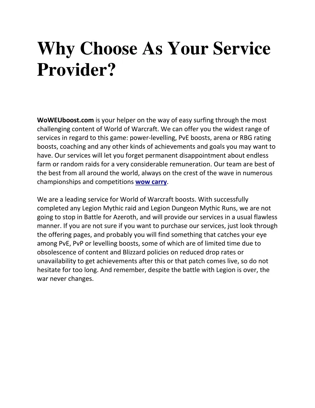 why choose as your service provider