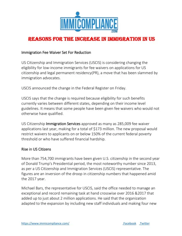 Reasons for the increase in Immigration in US