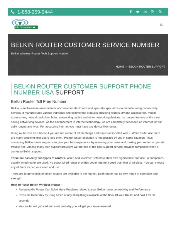 1-888-259-9444 | Belkin Wireless Router Tech Support Tollfree Number