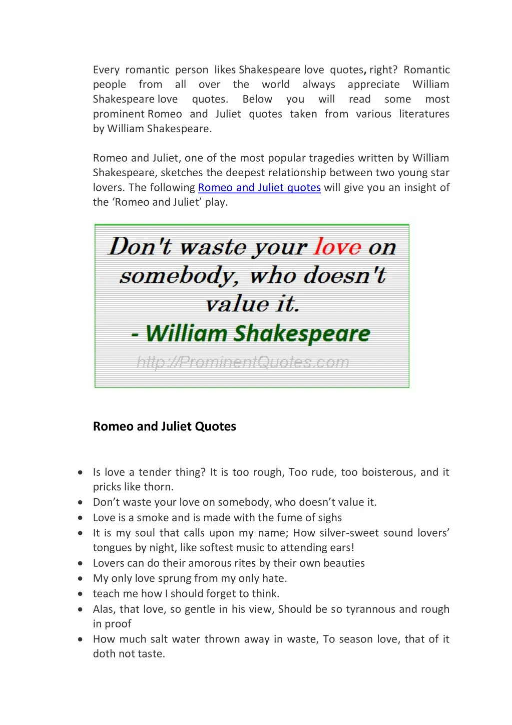 every romantic person likes shakespeare love