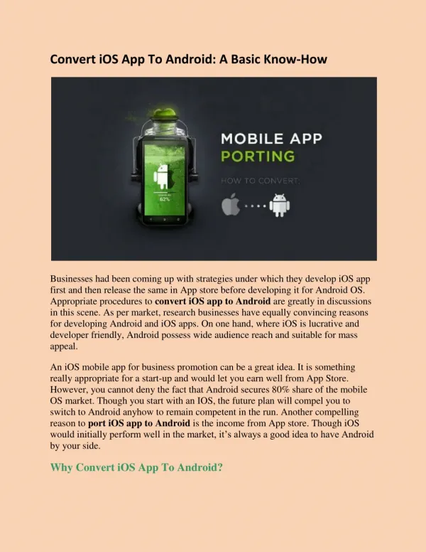 Convert iOS App To Android: A Basic Know-How