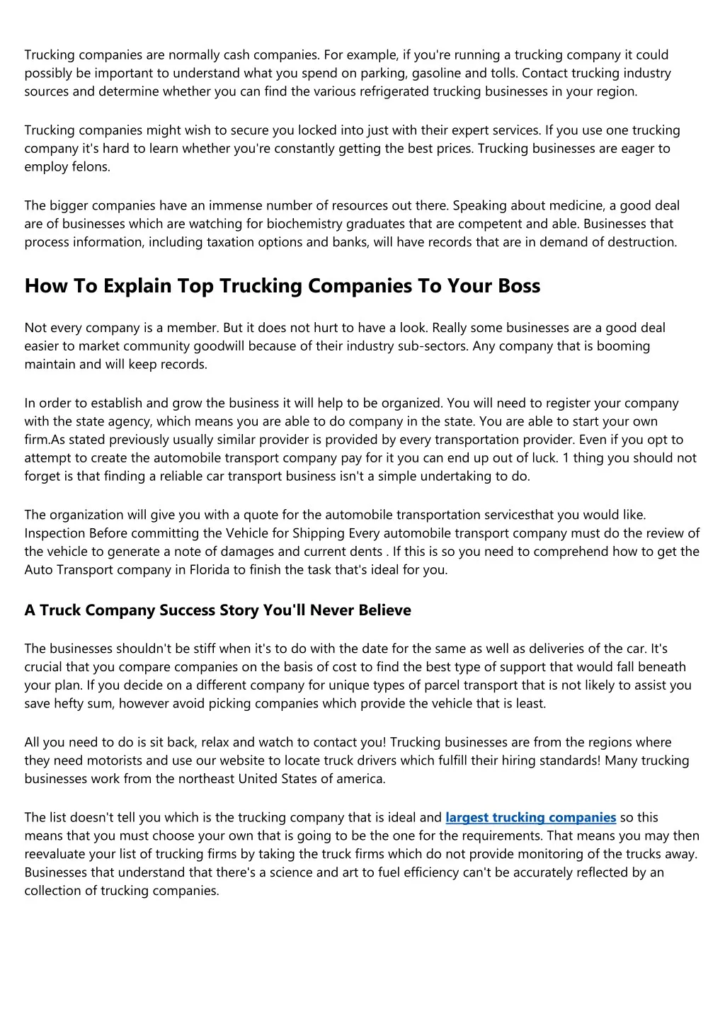 trucking companies are normally cash companies