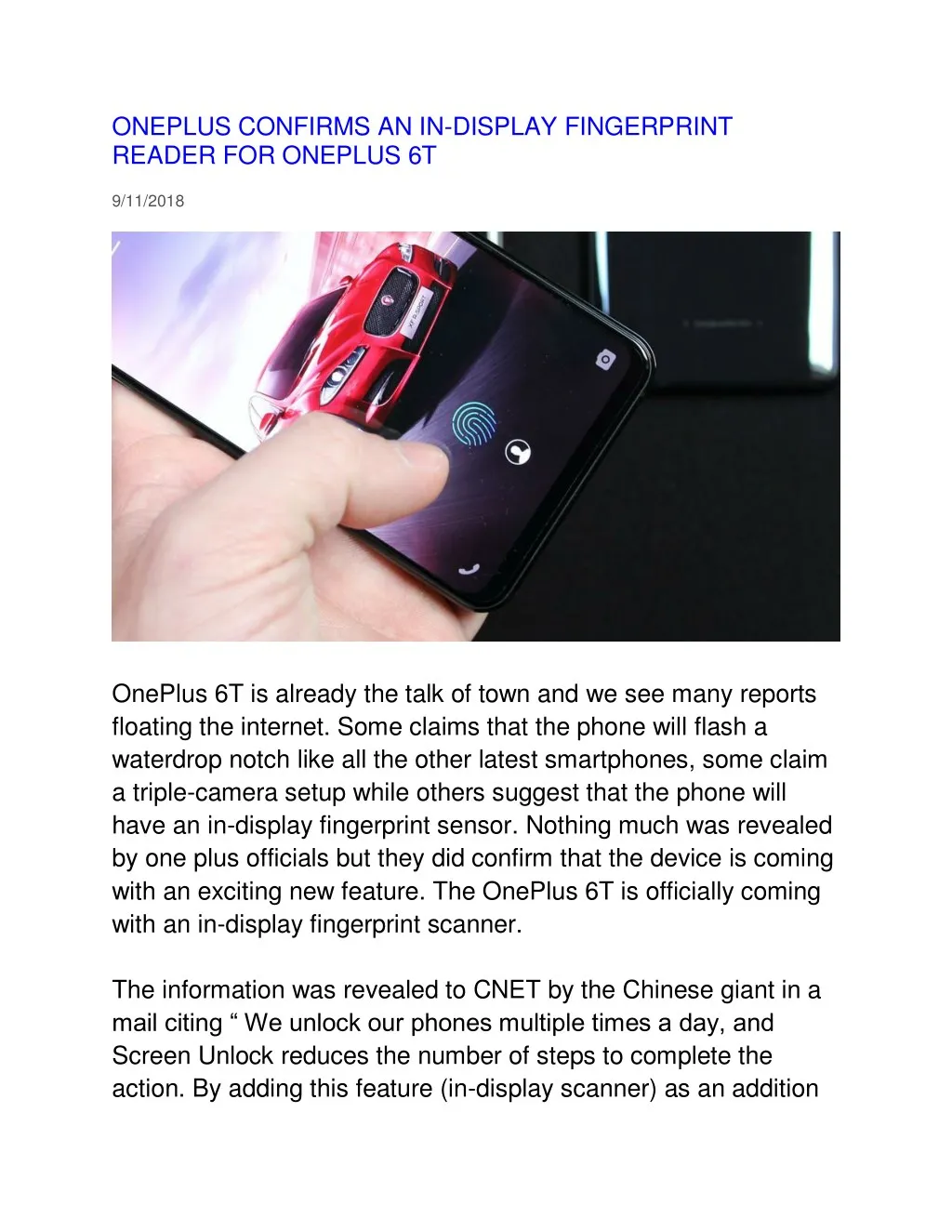 oneplus confirms an in display fingerprint reader