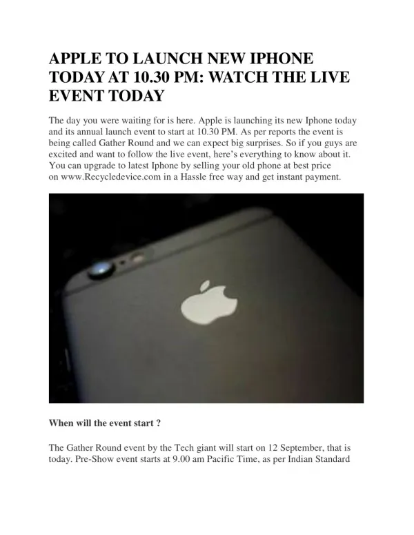 APPLE TO LAUNCH NEW IPHONE TODAY AT 10.30 PM: WATCH THE LIVE EVENT TODAY