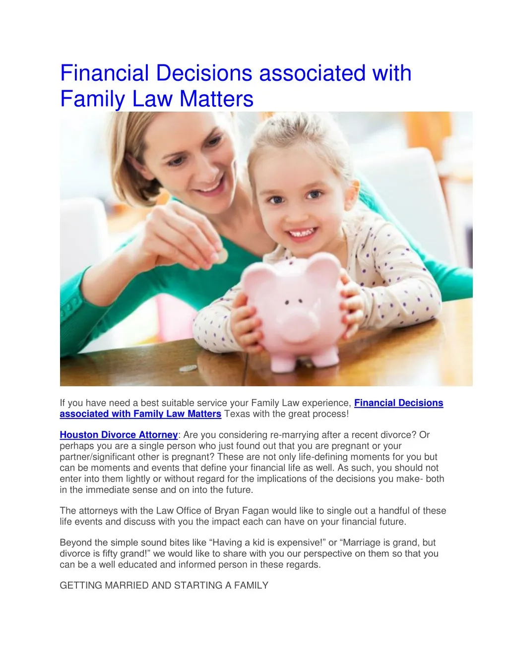 financial decisions associated with family