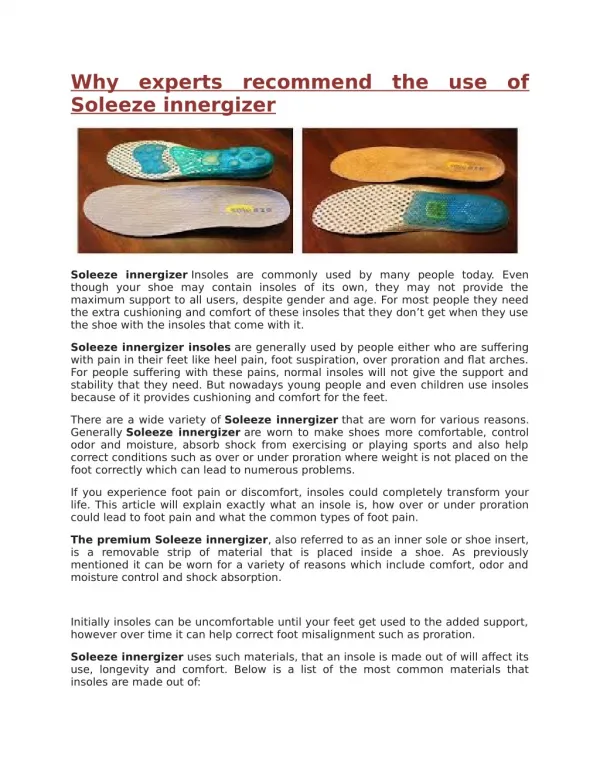 Why experts recommend the use of Soleeze innergizer