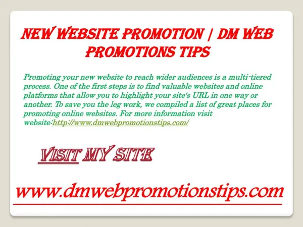 New Website Promotion | DM Web Promotions Tips