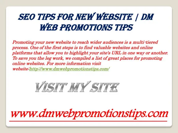 SEO Tips For New Website | DM Web Promotions Tips