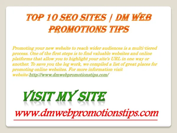 Top 10 SEO Sites | DM Web Promotions Tips