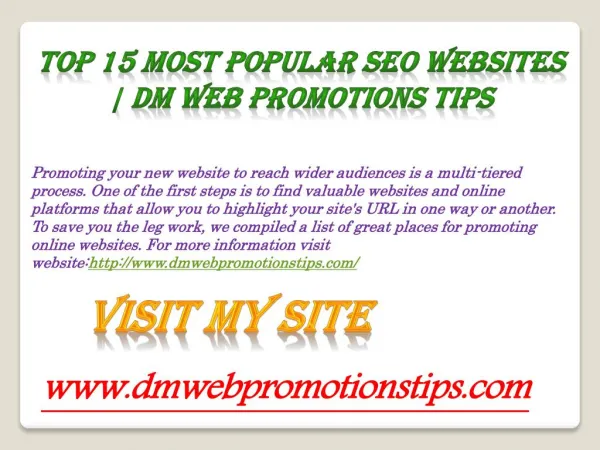 Top 15 Most Popular SEO Websites | DM Web Promotions Tips