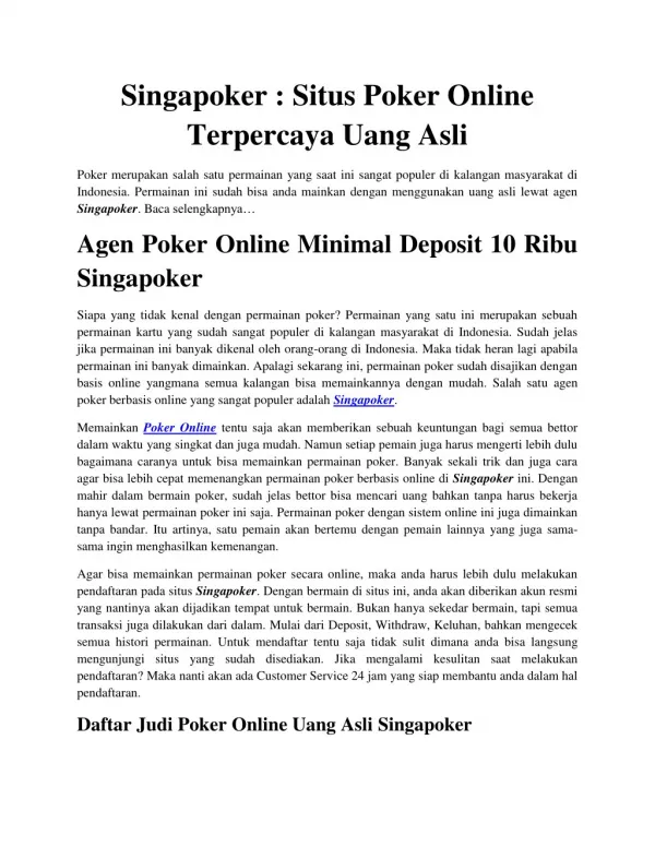 Agen Poker Online | Ceme Online | SingaPoker