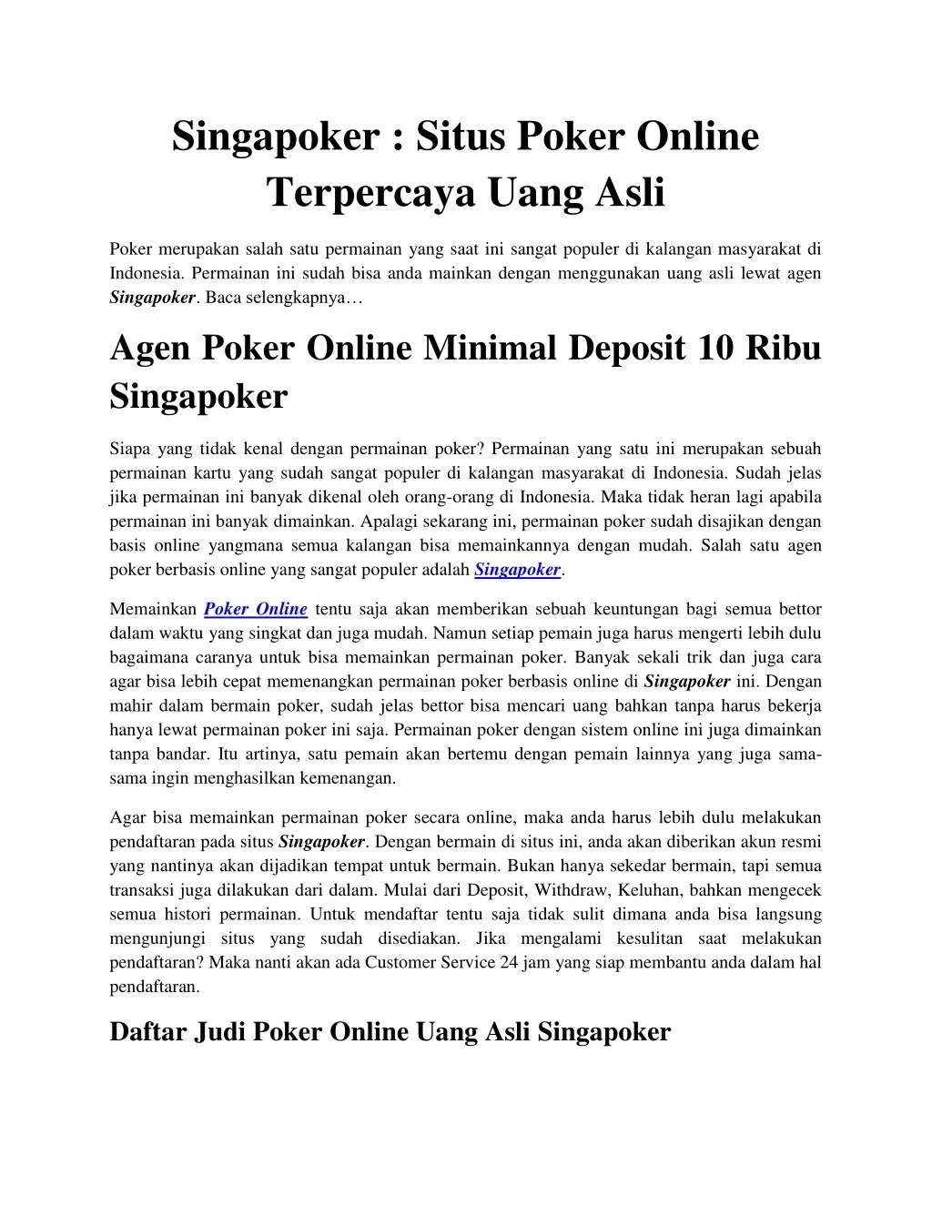 singapoker situs poker online terpercaya uang asli