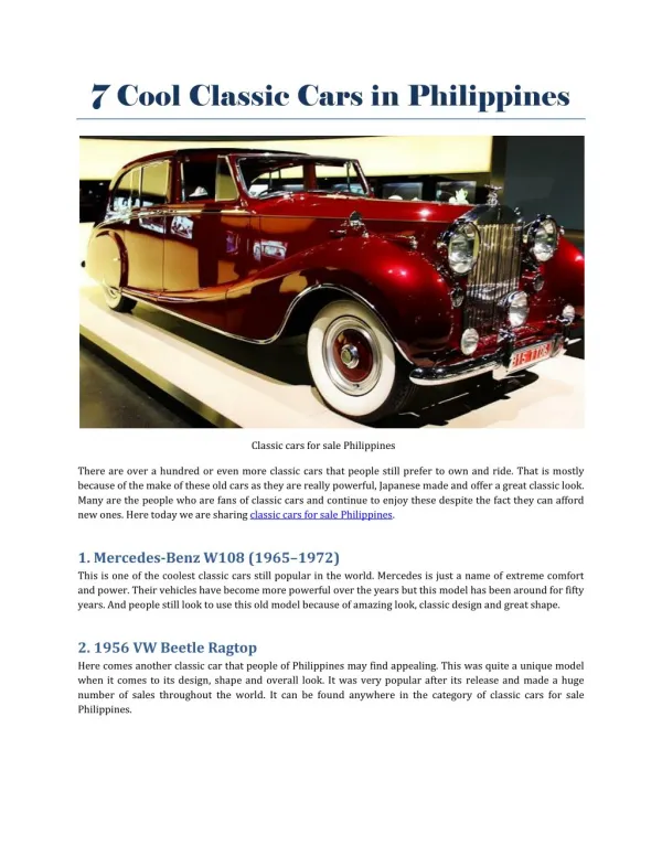 Classic cars for sale Philippines