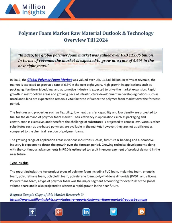 Polymer Foam Market Raw Material Outlook & Technology Overview Till 2024