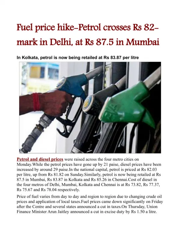 Fuel price hike: Petrol crosses Rs 82-mark in Delhi, at Rs 87.5 in Mumbai