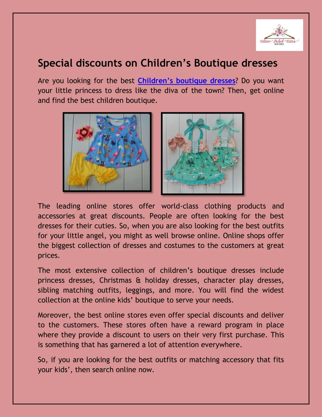 special discounts on children s boutique dresses