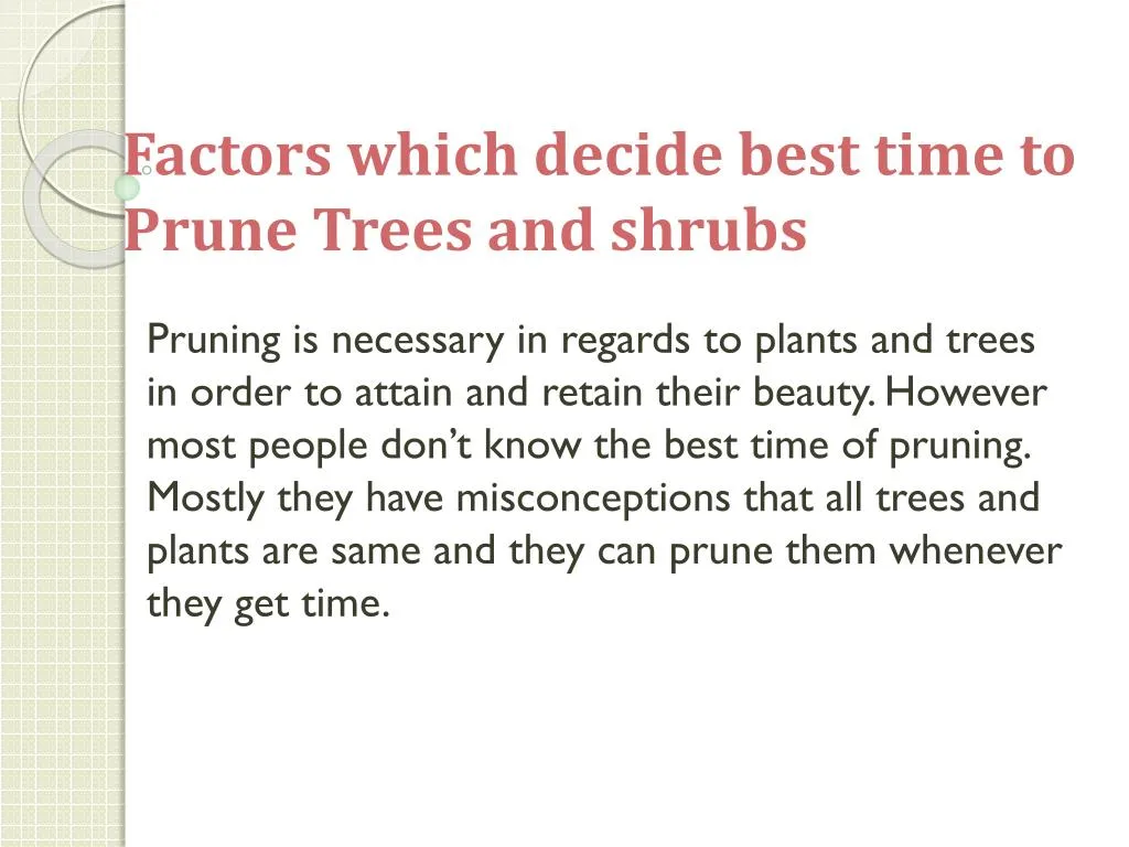 factors which decide best time to prune trees and shrubs
