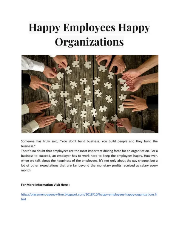Happy Employees Happy Organizations