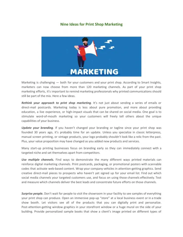 nine ideas for print shop marketing