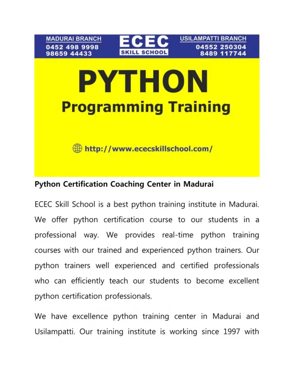 Python Certification Coaching Center in Madurai