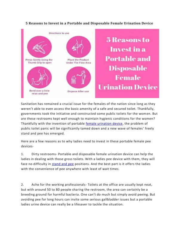 5 Reasons to Invest in a Portable and Disposable Female Urination Device