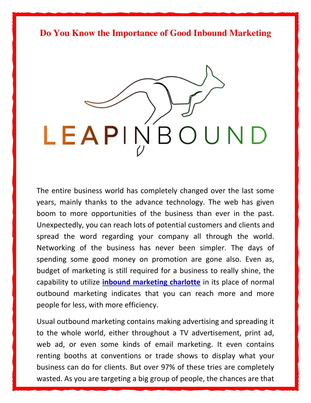 do you know the importance of good inbound