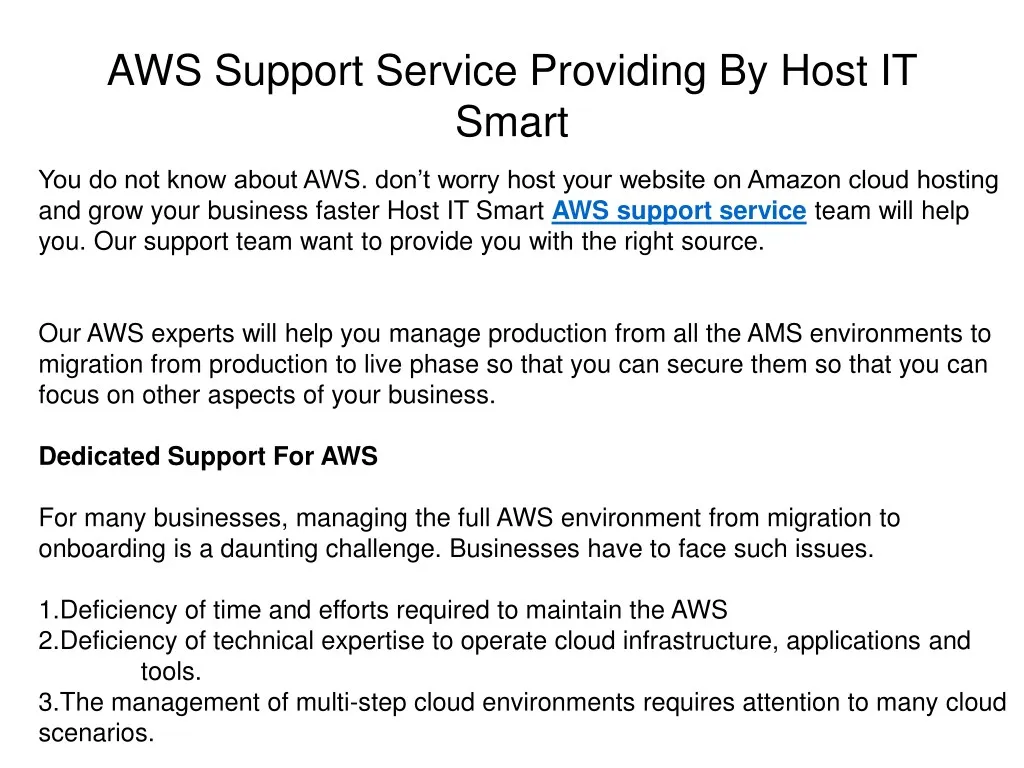 aws support service providing by host it smart