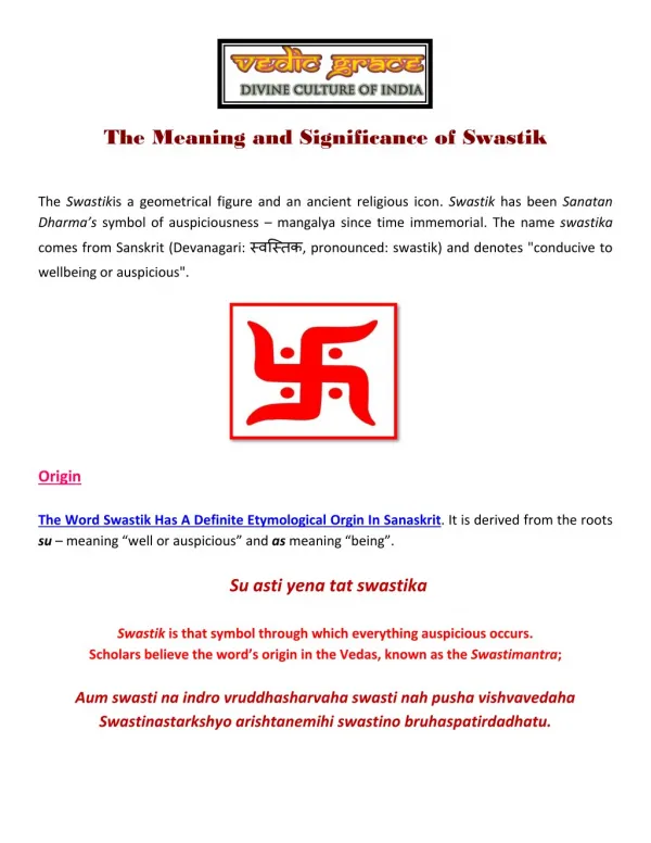 The Meaning and Significance of Swastik–Vedicgrace Foundation