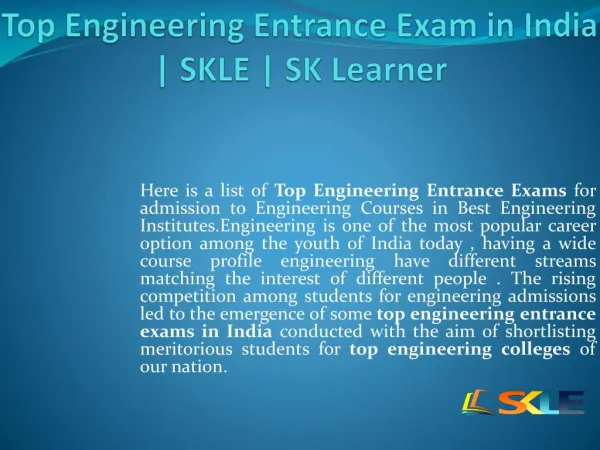 Top Engineering Entrance Exam in India | skle | Top neet and jee institute in delhi