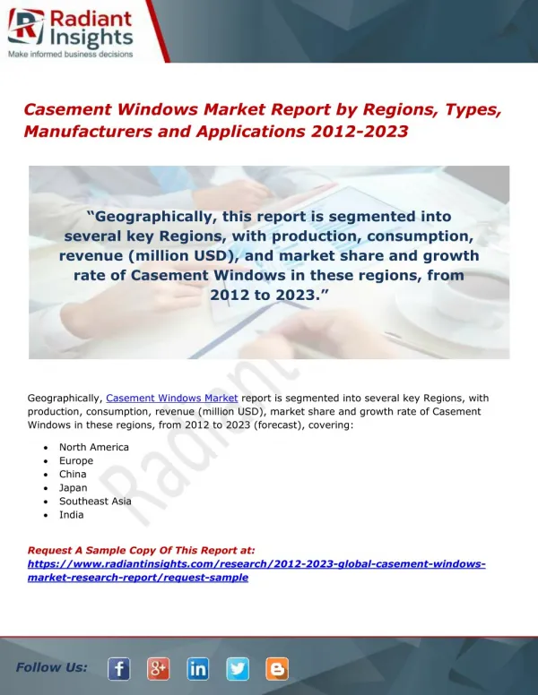 Casement Windows Market Report by Regions, Types, Manufacturers and Applications 2012-2023