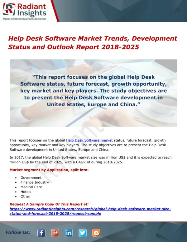 Help Desk Software Market Trends, Development Status and Outlook Report 2018-2025