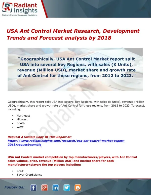 USA Ant Control Market Research, Development Trends and Forecast analysis by 2018