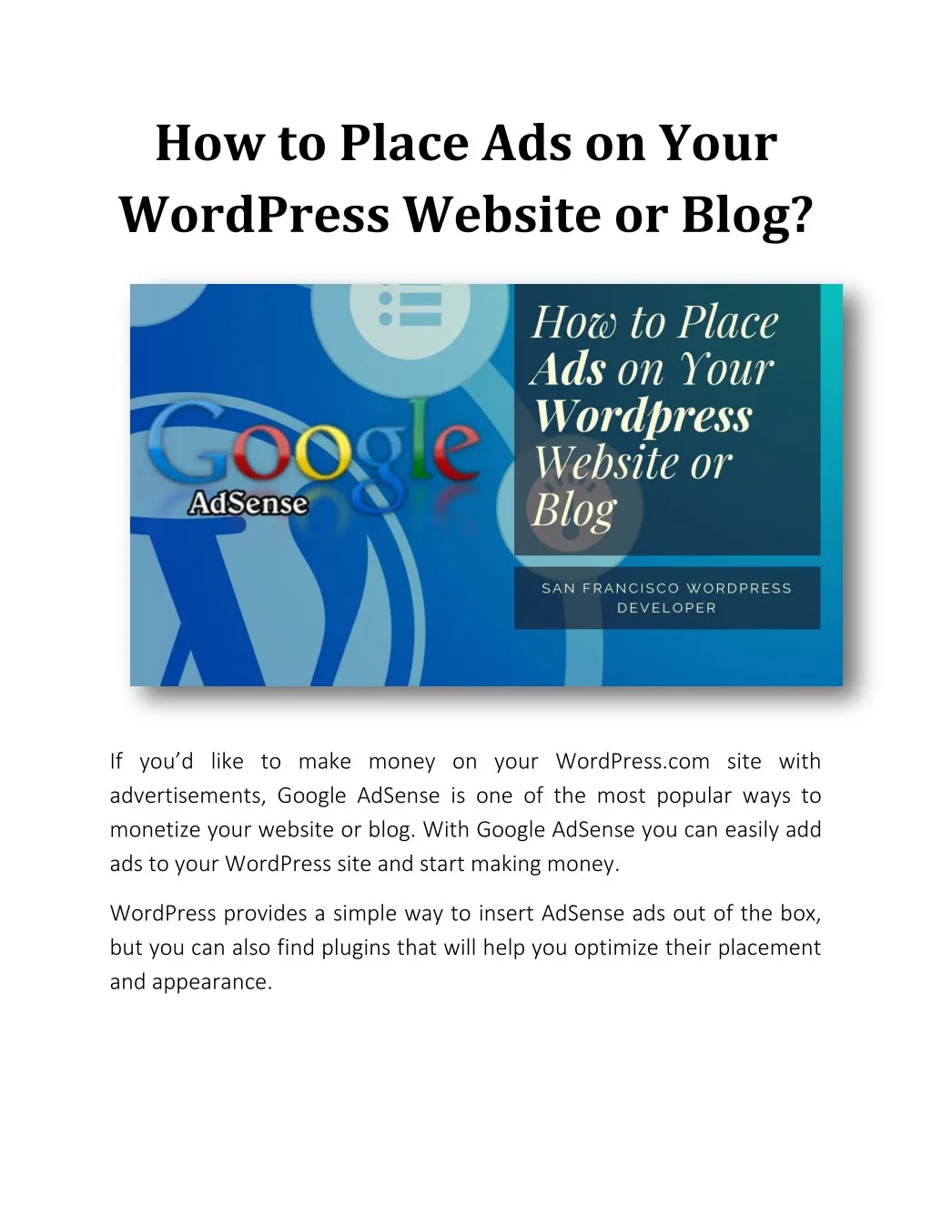 how to place ads on your wordpress website or blog