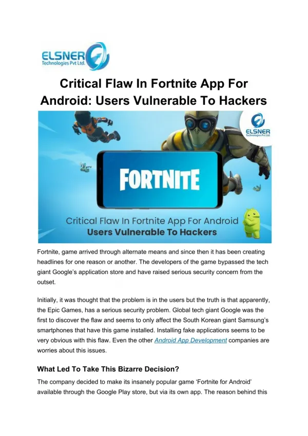 Critical Flaw In Fortnite App For Android: Users Vulnerable To Hackers