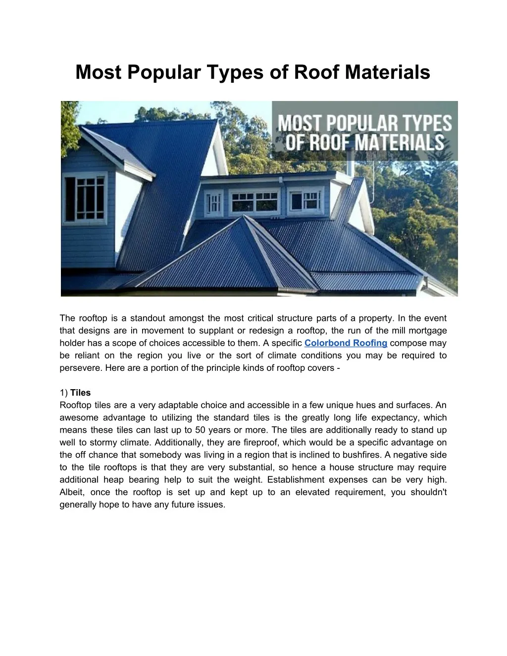 most popular types of roof materials