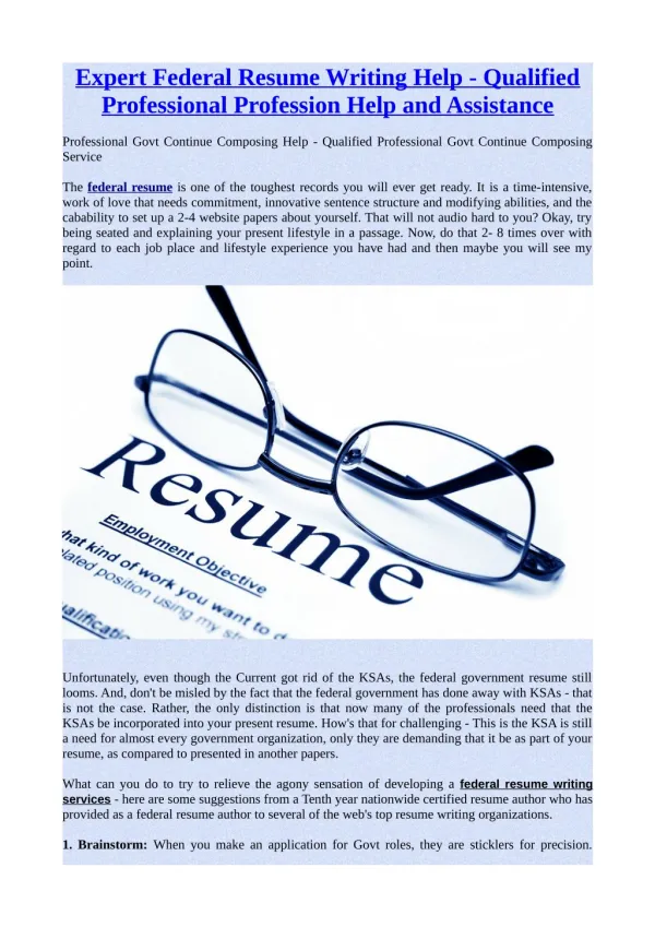 Expert Federal Resume Writing Help - Qualified Professional Profession Help and Assistance