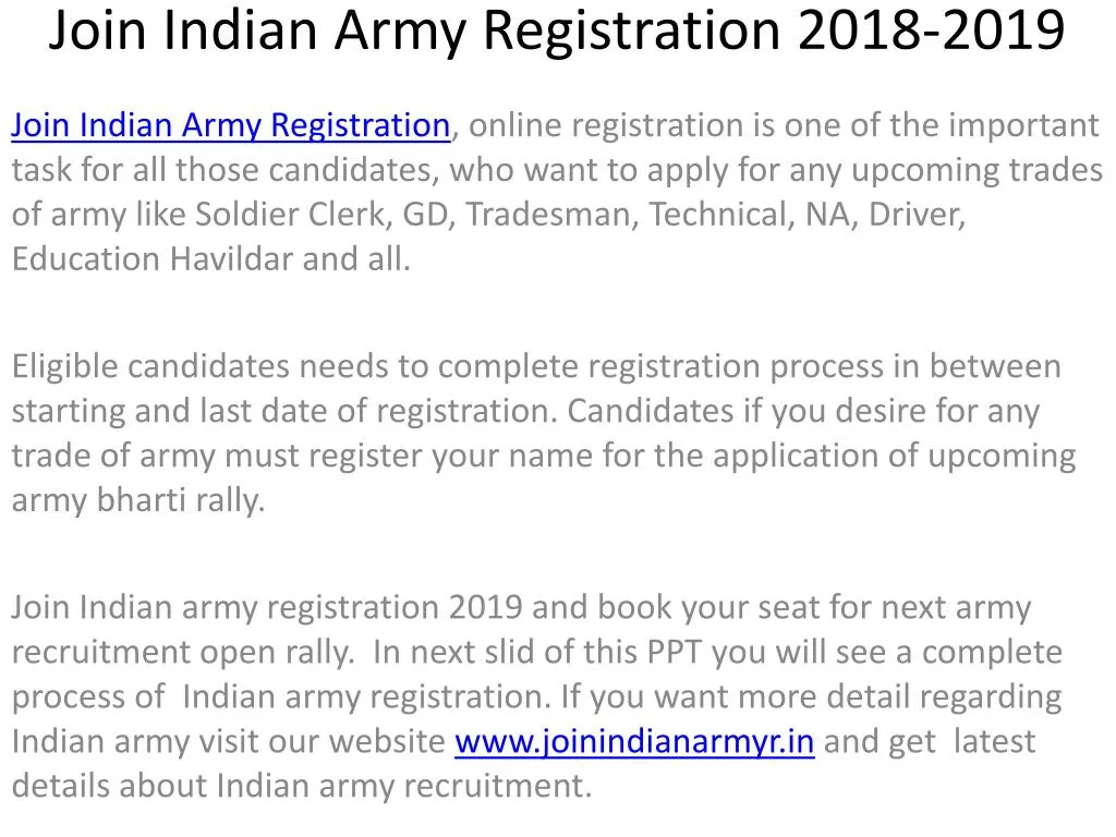 join indian army registration 2018 2019