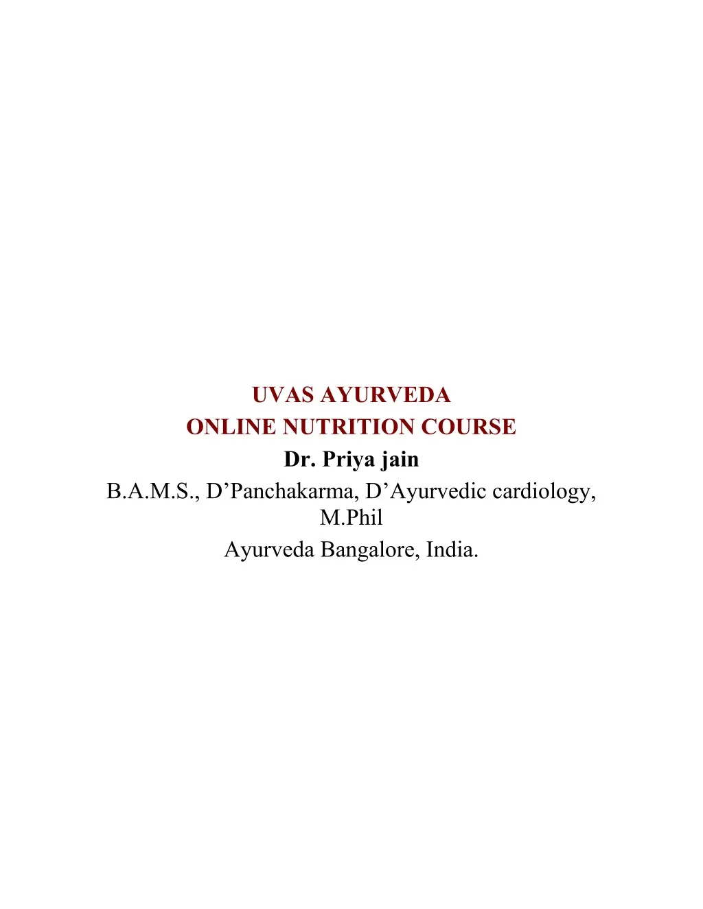 uvas ayurveda online nutrition course dr priya