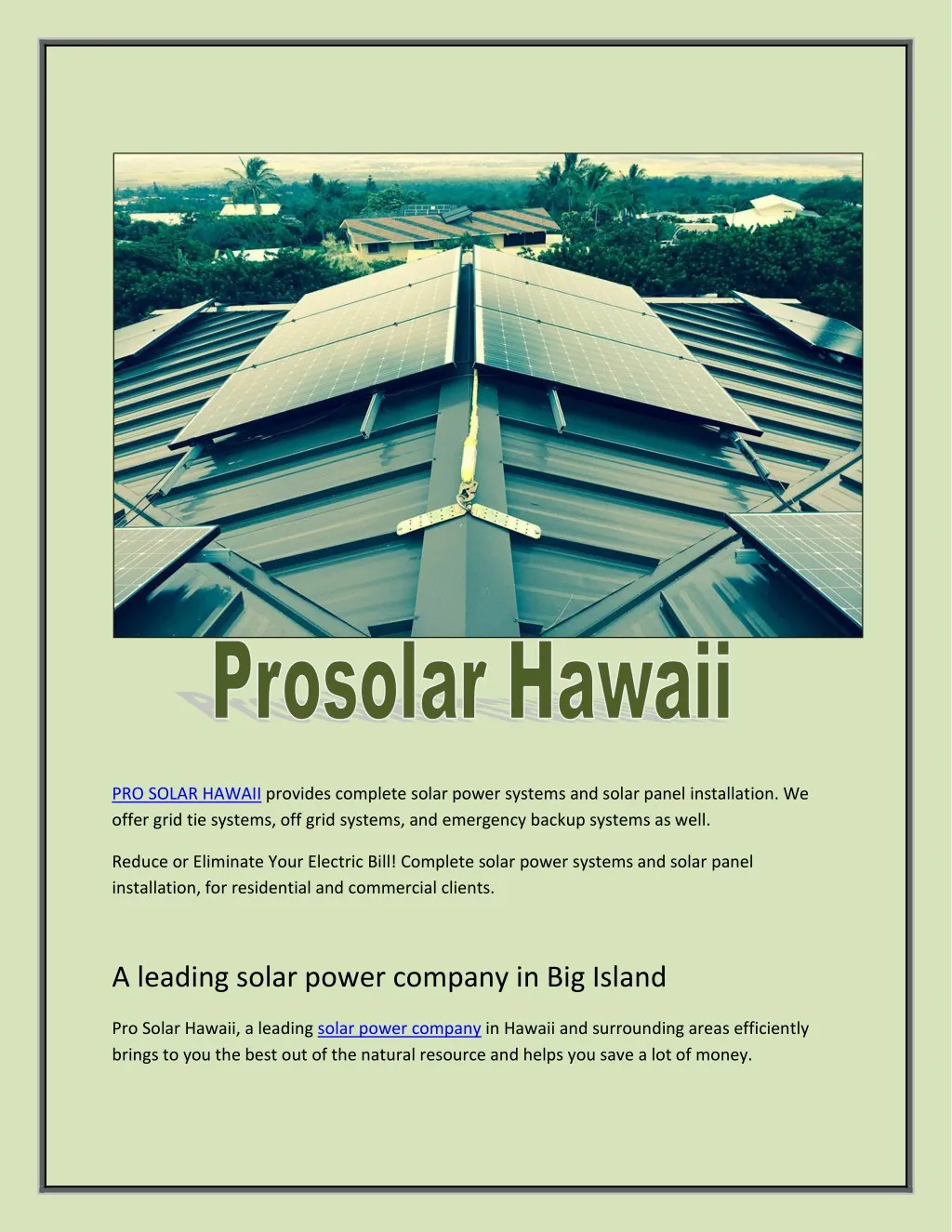 pro solar hawaii provides complete solar power