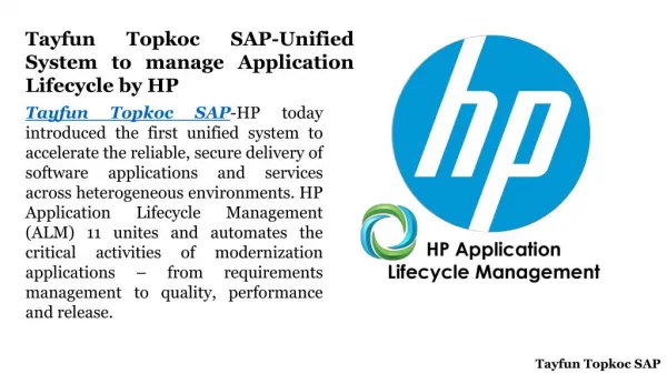 Tayfun Topkoc SAP-Unified System to manage Application Lifecycle by HP