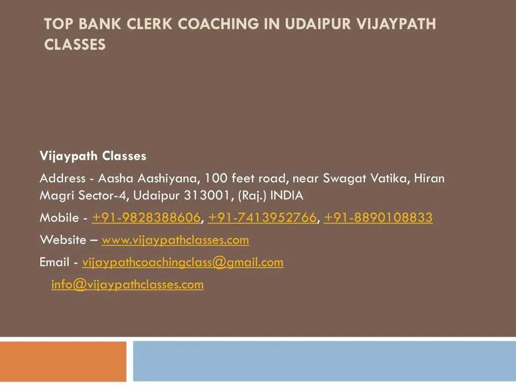 top bank clerk coaching in udaipur vijaypath classes