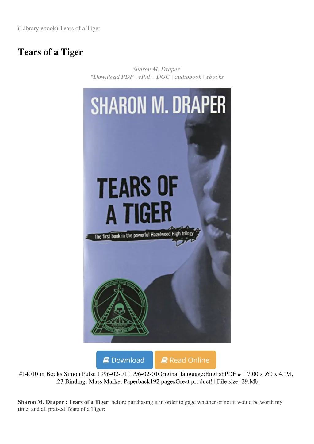 library ebook tears of a tiger