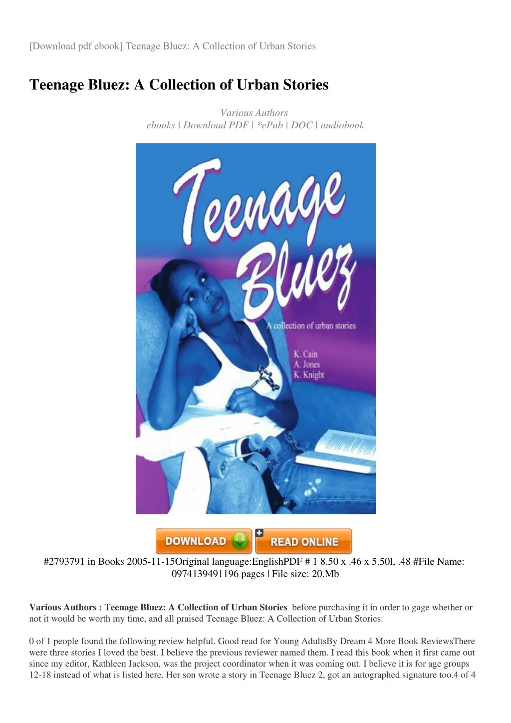 download pdf ebook teenage bluez a collection