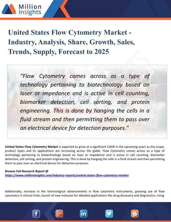 United States Flow Cytometry Market Trends, Growth, Type and Application, Manufacturers, Regions & Forecast to 2025