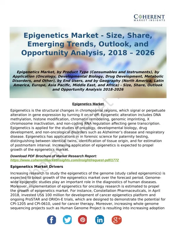 Epigenetics Market Size, Share, Emerging Trends, Analysis and Forecasts 2018-2026