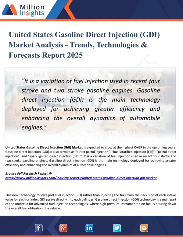 United States Gasoline Direct Injection (GDI) Market Report - Industry Outlook - Latest Development and Trends 2025